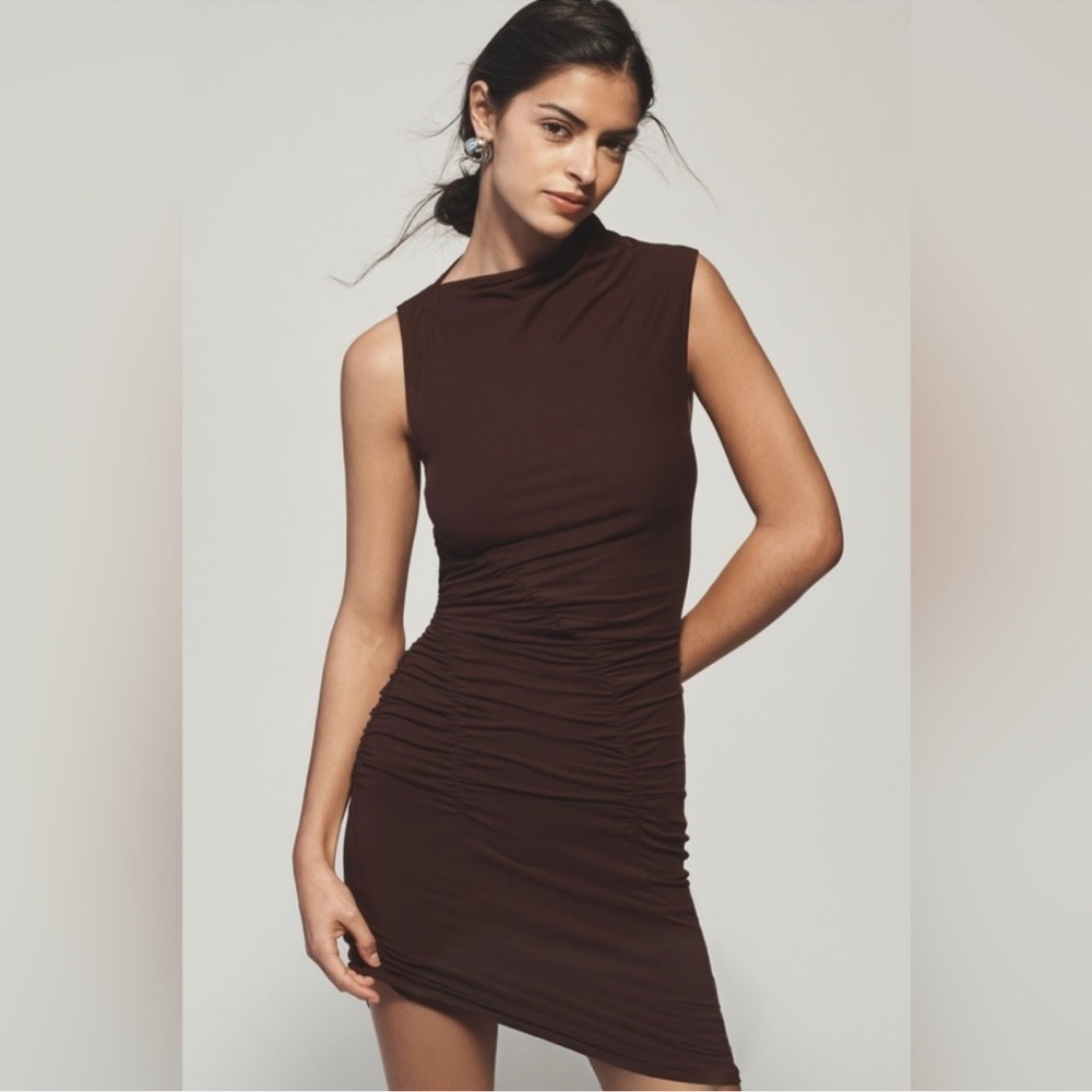 NWT! By Anthropologie Ruched Mock-Neck Knit Dress in Brown 🛹 - Picture 2 of 3